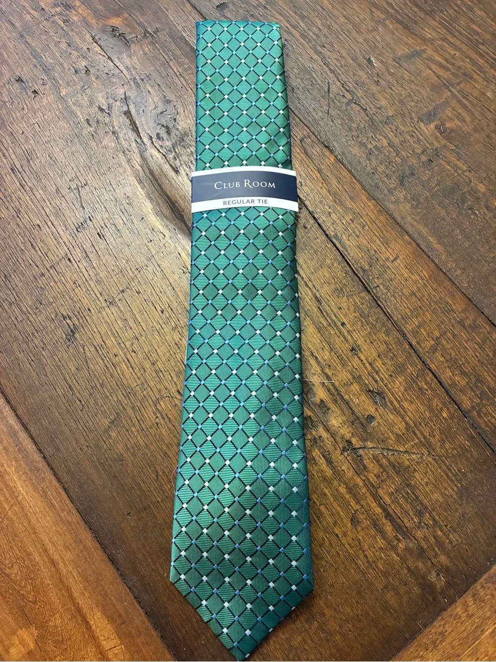 Club Room Teal Green Geometric Silk Tie